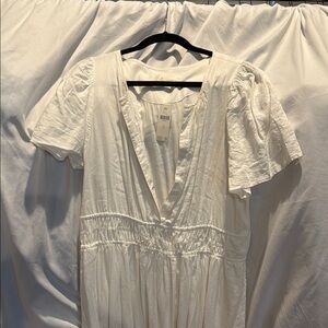 Anthropologie Ivory-White Maxi Dress with V-Neck